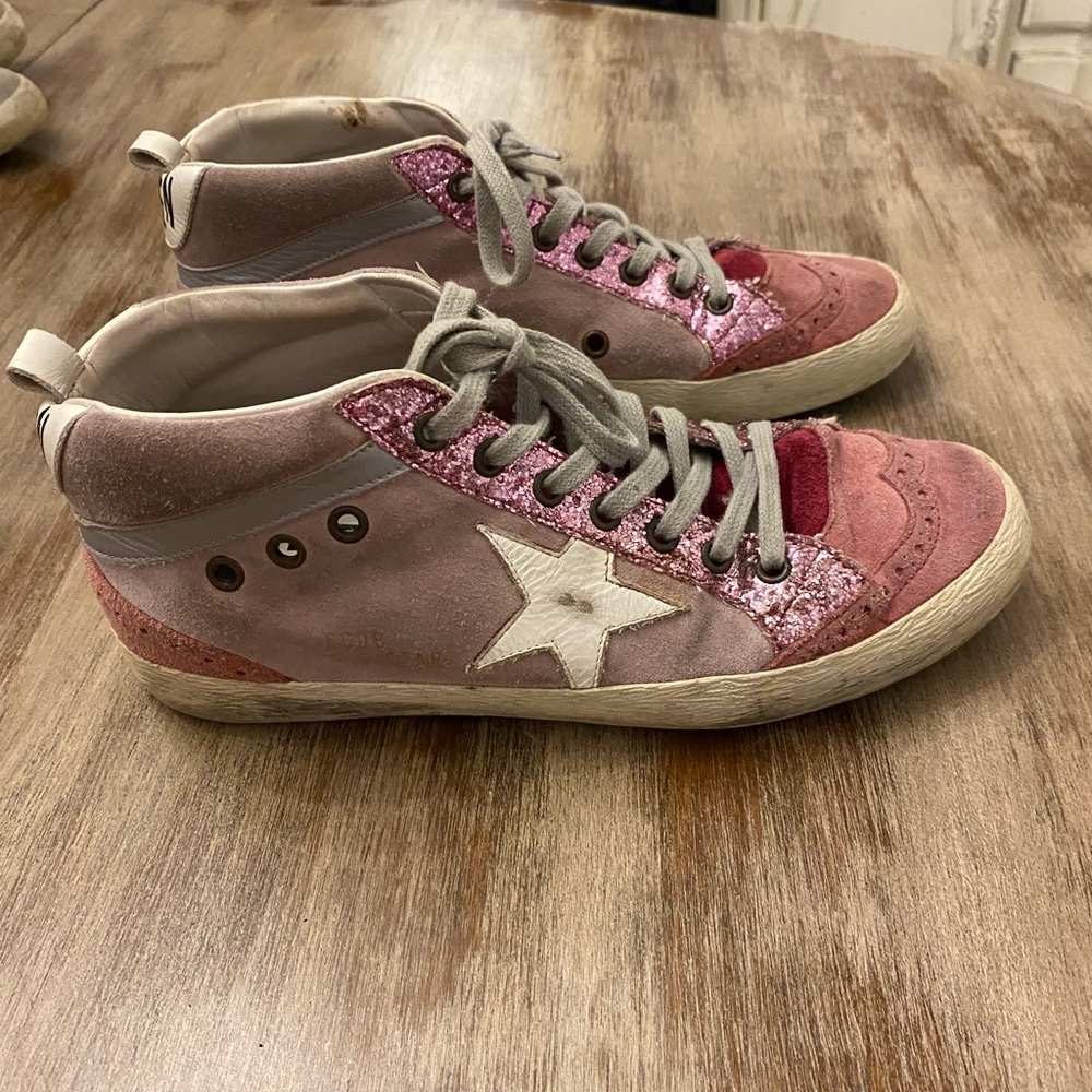 Rare Unicorn Pink Red Glitter Golden Goose Midstars Size 40